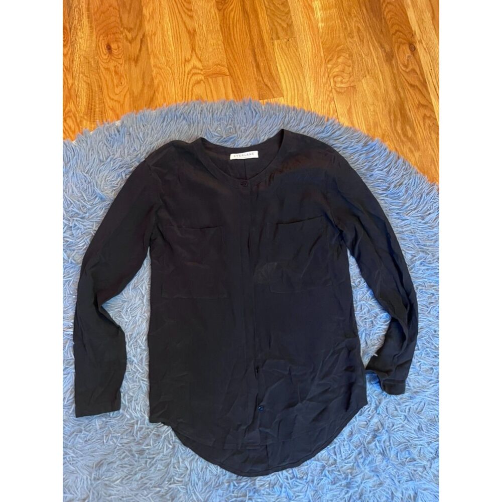Everlane Black 100% Silk Button Down Shirt Size XL